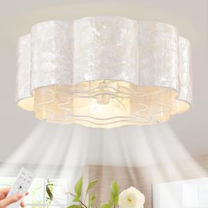 Boho Coastal Ceiling Fan with Lights and Remote, Caged Shell Shade, Medium