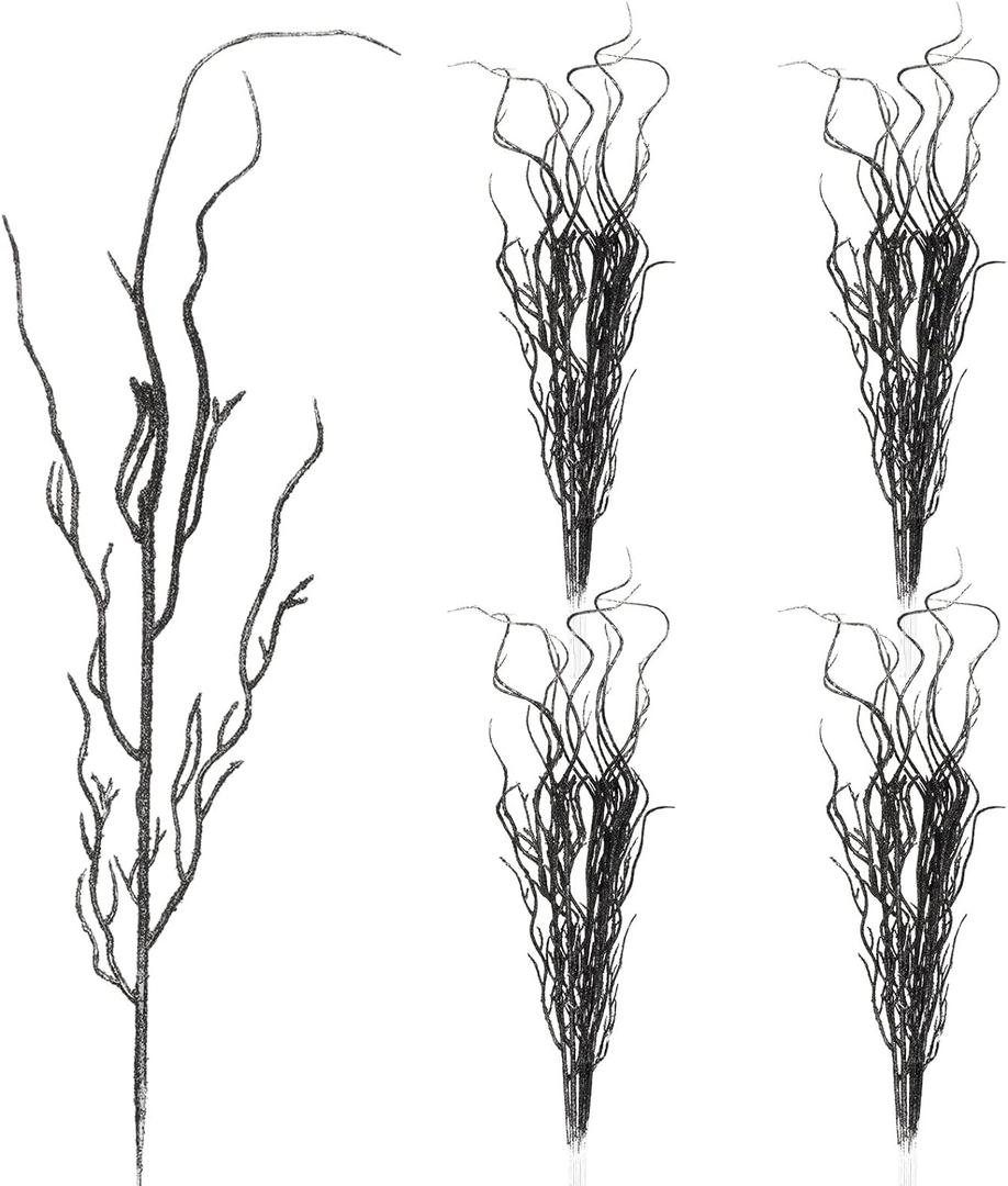 Yunsailing 16 Pcs Christmas Branches for Tree Decor 18 Inch Glitter Bendable Curly Willow Branches Lifelike Artificial Twigs for Vases Faux Tree Stem for Home Party Decoration (Black)