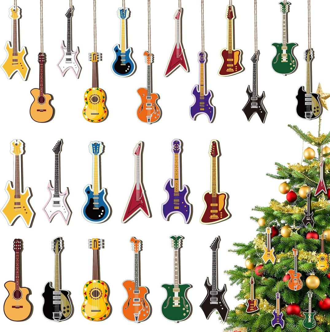 Civaner 36 Pcs Christmas Guitar Ornaments Wooden Guitar Xmas Musical Ornaments Mini Instrument Crafts for Holiday Christmas Tree Decoration