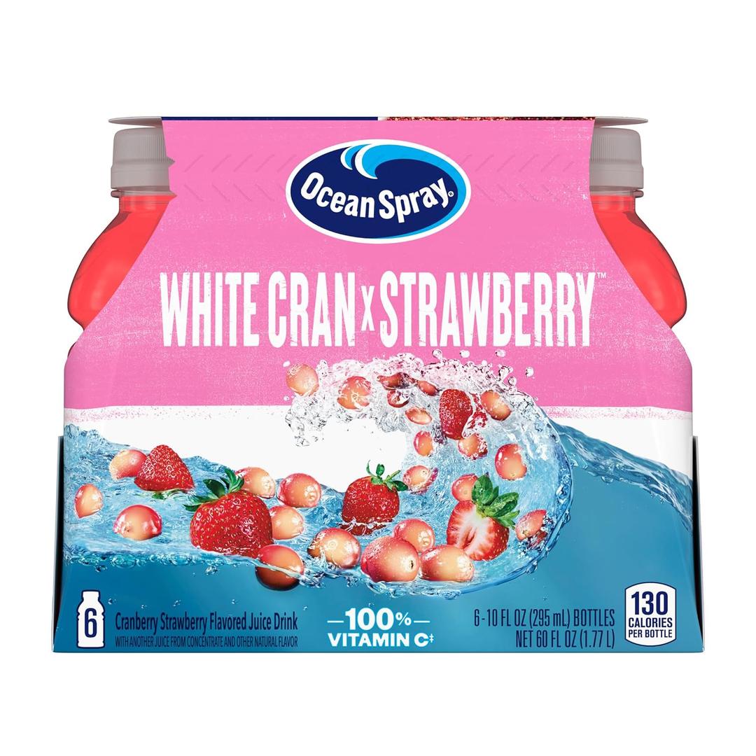 Ocean Spray White Cranberry Strawberry Juice Drink, 10 Fl Oz Bottles, 6 Count (Pack of 1) (EXP 12/04/28)