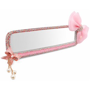 Car Rearview Mirror with Cute Bow-knot Rhinestone Car Interior Rearview Mirror Decoration for Girls Bling Auto Accessories - Pink 1