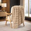 Cozy Bliss Deluxe Sheared Rabbit Faux Fur Throw Blanket, Soft Fuzzy High-Low Sculpted Plush Blanket for Couch, Cozy Home Accent, All Season Use, Khaki 50"x60"