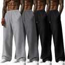 Neer 4 Pack Men's Sweatpants Athletic Wide Leg Drawstring Open Bottom Pants Lightweight Baggy Joggers Lounge with Pockets (Medium, Light Gray, Dark Gray, Black, Black)