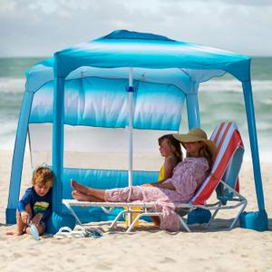 AMMSUN Beach Cabana, 6.5'6.5' Beach Canopy, Easy Set up and Take Down, Cabana Tent with Sand Pockets, Instant Sun Shade with Side Wall, Gradient Blue
