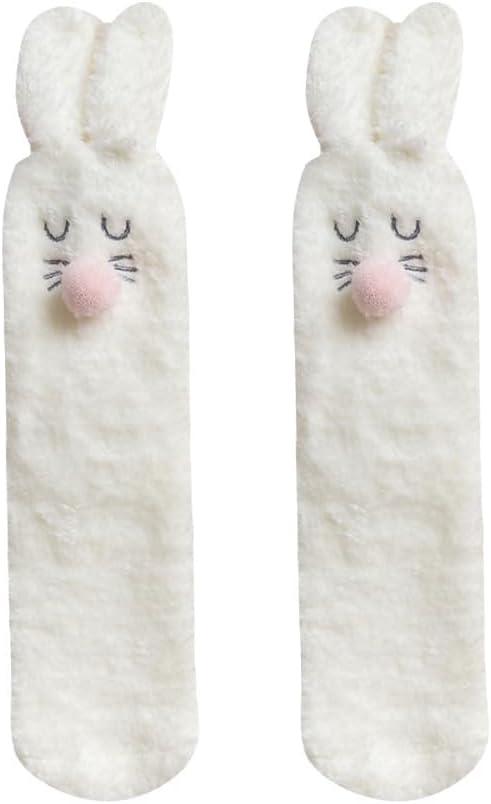 LOUIE SILNA Plush Socks Jumping Funny Bunny for Women Girls, Cosplay Christmas Party Holiday Hat (White 1Pairs)