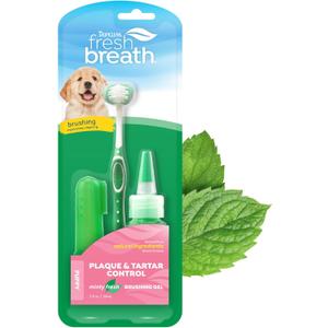 TropiClean Fresh Breath Toothbrush and Toothpaste Kit for Puppies, Teeth Cleaning Kit to Prevent Plaque & Tartar, Breath Freshener, Dog Dental Care