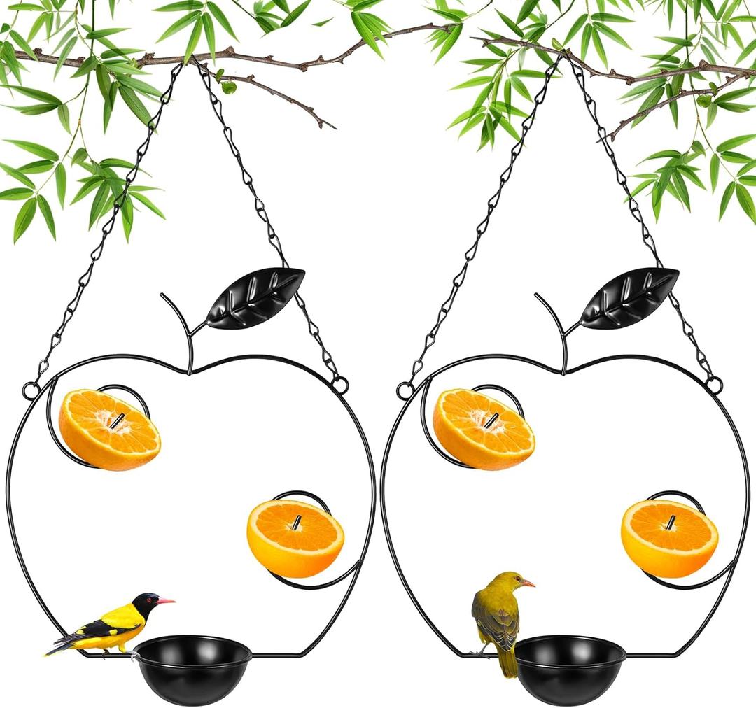 Hushee 2 Pcs Oriole Feeder for Outdoors Grape Jelly and Oranges Fruit Metal Bird Feeder Outdoor Garden Hanging Drinking Container Hummingbird Jelly for Outdoor Hanging Garden Patio(Apple Shaped)