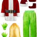 Halloween Costumes Adult Cosplay Christmas Green Santa Costume Funny Santa Suit for Men Santa Outfit (Large-X-Large)