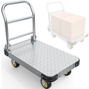 2000lbs Heavy Duty Platform Truck Cart, 36" x 24" Up-Grade Powder-Coated Steel Flatbed Cart with 6" 360 Degree Swivel Casters Foldable Push Cart Dolly for Warehouse/Home