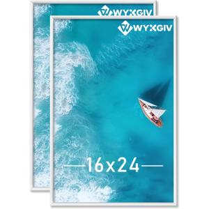 16x24 Picture Frame Set of 2, Scratch-Proof White Frame Lightweight yet Sturdy Display Poster Artwork 16 x 24 Horizontally/Vertically - Slide-In Strips|2 Packs|White|16"x24"