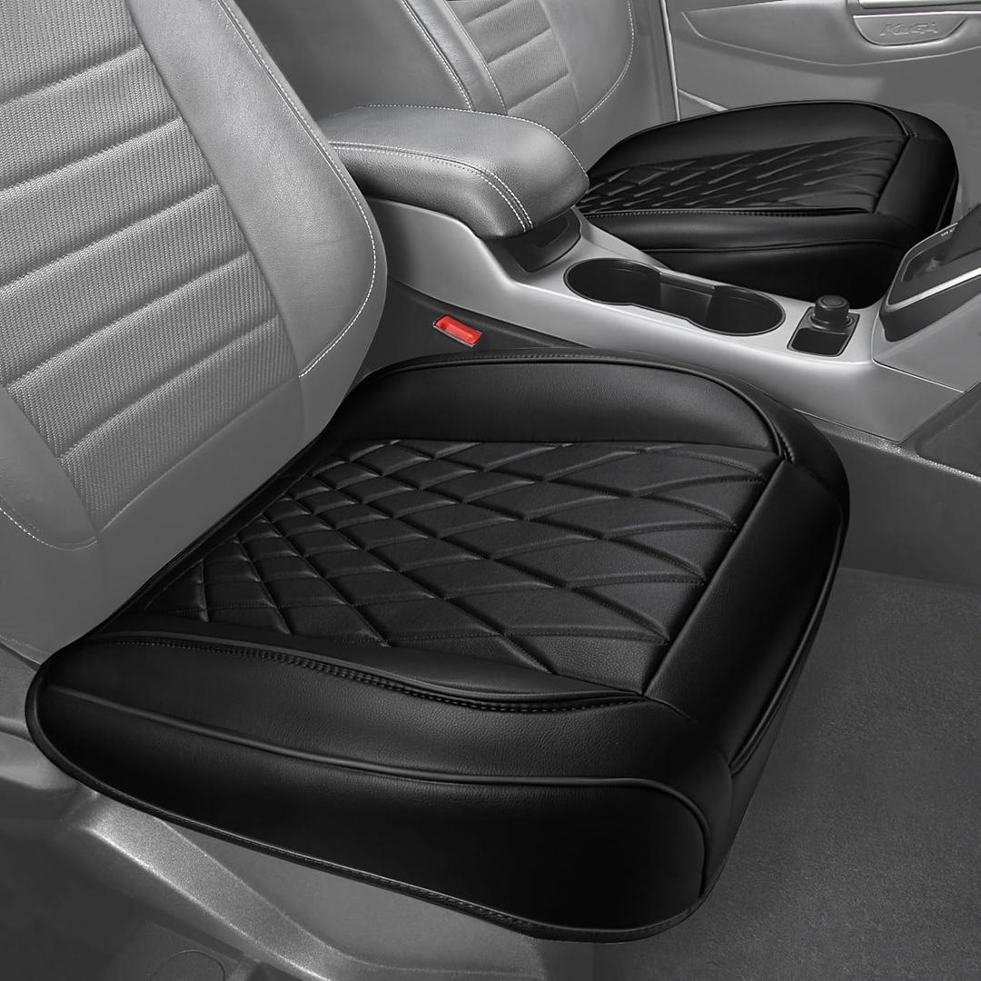 CAR PASS 2 Pack Leather Front Car Seat Covers, Bottom Seat Covers Full Wrapped with Storage Pocket, Anti-Slip Leather Seat Protectors,Waterproof Seat Cushion Pad Universal Fit Sedan SUV Truck, Black (Two Pieces Bottom, All Black)