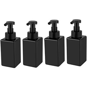 UUJOLY Foaming Soap Dispenser, 22oz Refillable Pump Bottle Plastic for Liquid Soap, Shampoo, Body Wash, 4 Pcs, Black