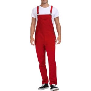 Men's Denim Bib Overalls Slim Fit Stretchy Fashion Jean Jumpsuit with Pockets (36, Red)