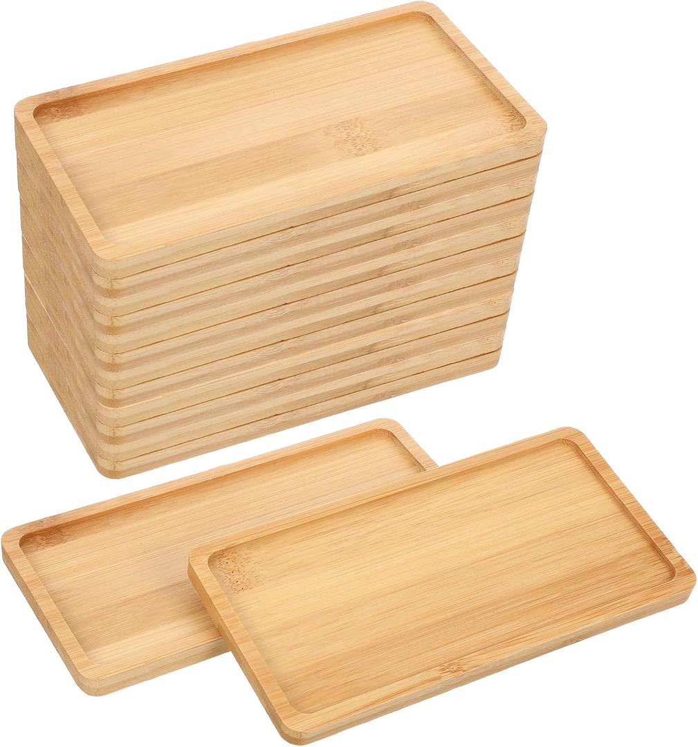 10 PCS Small Bamboo Tray, Bamboo Vanity Tray for Bathroom, Kitchen, Serving - Natural Rectangular Serving Trays for Perfume, Plants, Food - 6.9 x 3.5 x 0.4 Inches