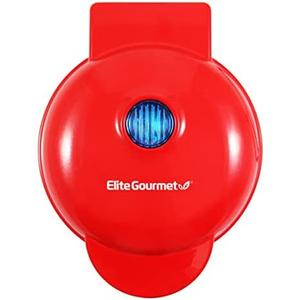 Elite Gourmet EWM015R# Electric Nonstick 4.5-inch Mini Waffle Maker, Belgian Waffles, Compact Design, Hash Browns, Keto, Snacks, Sandwich, Eggs, Easy to Clean, Red