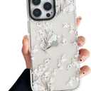 Compatible with iPhone 16 Pro Case, Simple Cute Flower Pattern Fashion Aesthetic Design for Women, Soft TPU Protective Shockproof Clear Phone Case for iPhone 16 Pro 6.3 inch, White