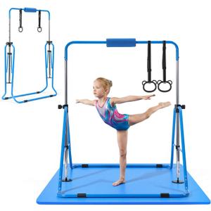 VEVOR Gymnastic Bars for Kids, 140 lbs Capacity Folding Training Kip Bar with Mat, Adjustable Height Gymnastic Horizontal Bar for Home, Training Equipment for Indoor Outdoor, Easy to Assemble