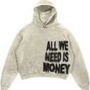 Unisex Y2K Colorful Sweatshirt Hip Hop Letter Print Oversize Hoodie Casual Baggy Harajuku Gothic Pullover Hoodie (Medium, Beige)