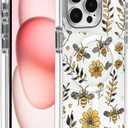 for iPhone 15 Pro Max Compatible with MagSafe Case, Clear with Vintage Yellow Bee Floral Pattern Shockproof Glossy Magnetic Protective Phone Case for iPhone 15 Pro Max