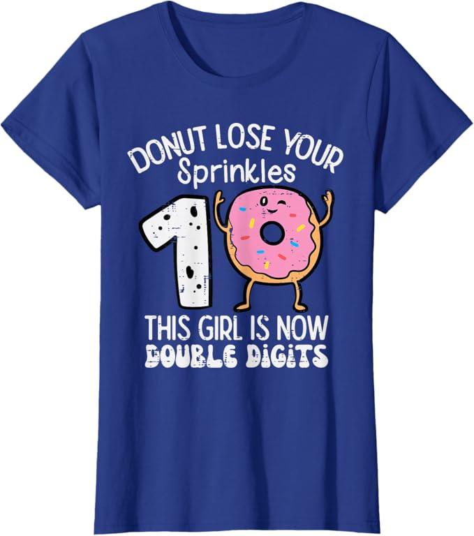 Donut Lose Your Sprinkles 10 10th Birthday Party Girls Kids T-Shirt M