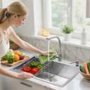 27 inch Kitchen Sink Drop in Stainless Steel Top Mount Sink with Brushed Finish, Single Bowl Workstation Sink with Basket Strainer and Kitchen Sink Caddy Organizer 26.8"D x 17.7"W x 8.3"H