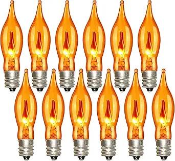 FANHONSE Flicker Flame Light Bulbs, Orange Flame Replacement Bulbs E12 Candelabra Base Light Bulbs for Electric Window Candles Halloween Indoor Outdoor String Lights, 1 Watt, 120 Volt(12 Pack)