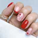 4 x Valentines Press on Nails Short Square Pink Nails Press on French Fake Nails with Lips Heart Designs Cute Red Fingernails Gel Acrylic Nails Short Glue on Nails Ombre Stick on Nails for Women 24Pcs