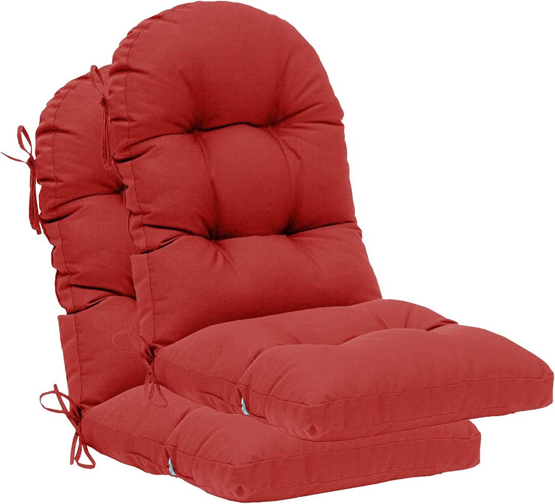 QILLOWAY Outdoor High Back Chair Cushion for Adirondack, All Weather Rocking Chair Cushions Thick Padded Replacement for Patio Furniture Set of 2,Red, 48in x 20in