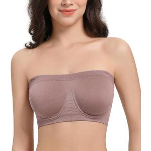 Lemorosy Women's Invisible Seamless Non-Padded Underwire Bandeau Multiway T-Shirt Bra (Medium, Mocha)