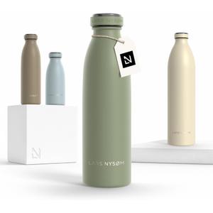 LARS NYSØM Stainless Steel Insulated Water Bottle 12oz 17oz 25oz 34oz 51oz | Insulated Thermo Flask for Hot and Cold Beverages | Leakproof Drinking Bottle (Sage Green, 17oz)