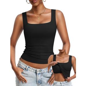 Avidlove Womens Built in Bra Tank Tops Double Lined U Neck Strechy Basic Summer Trendy Going Out Top