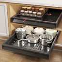 2 Pack Pull Out Cabinet Organizer With Raising Pad for Framed Cabinets,Expandable Width (13"-21") and Depth (17"-24"),3 Slide Rails Slide Out Drawers with Handle,No-Drill Roll Out Shelf,Black