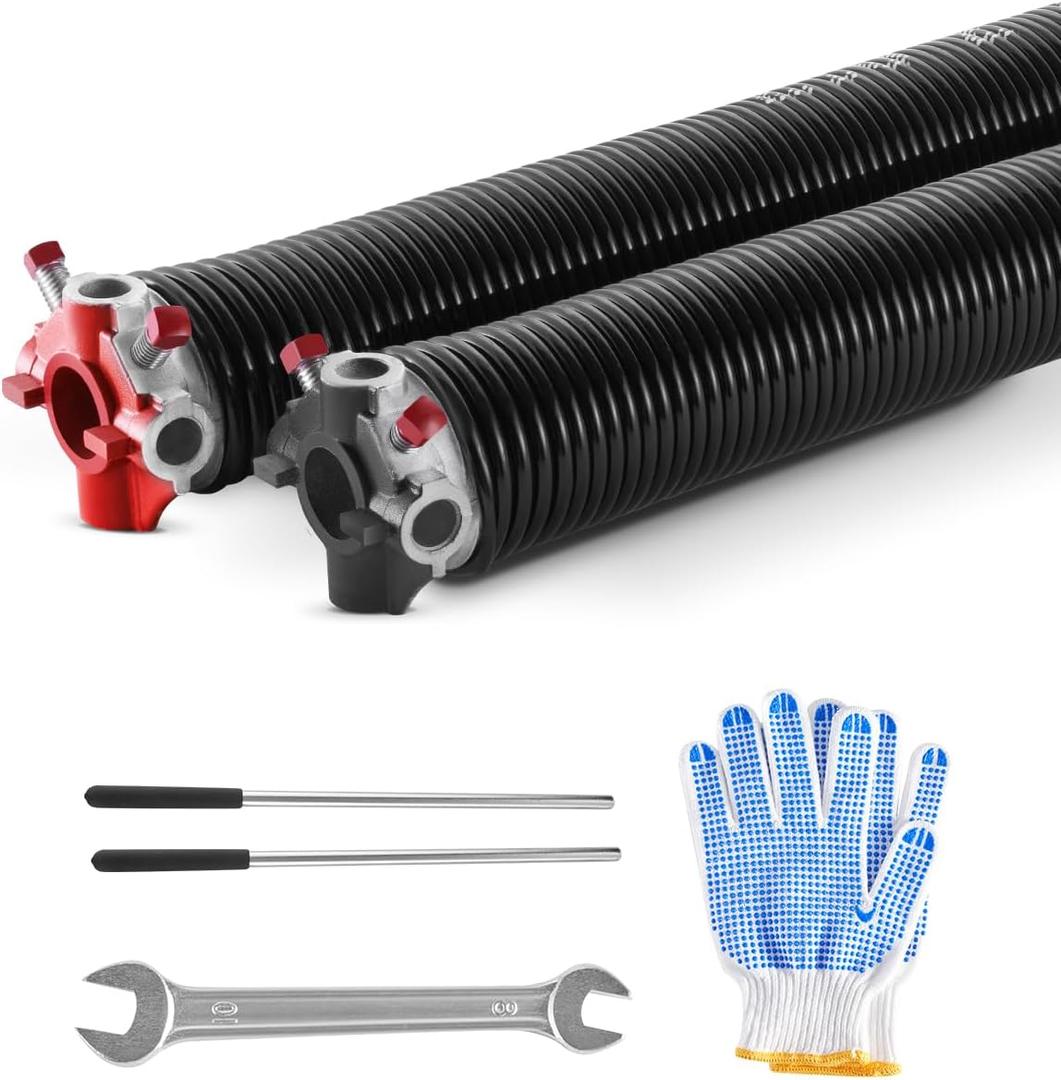 VEVOR Garage Door Torsion Springs, Pair of 0.218 x 2 x 26 in, 16000 Cycles, Electrophoresis Black Coated for Replacement, Garage Door Springs with Non-Slip Winding Bars, Gloves and Mounting Wrench