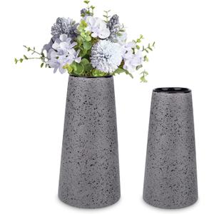 Bdor Ceramic Vase Set of 2, Modern Farmhouse Home Decor, Grey Vase with Polka Dots, Perfect for Dining, Living, Bathroom & Kitchen (Gray)