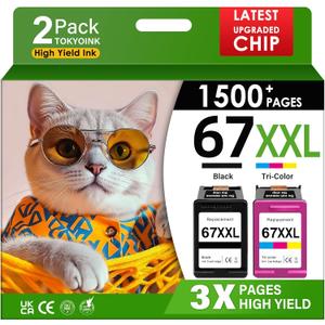 67XXL Printer Ink Compatible for HP67 HP 67XL Ink Cartridges Black Color Combo Pack Compatible for HP Ink 67 Fit for DeskJet 2700e 2855e 2827e 2755e 2755 4155e 4255e for Envy 6055e Printer