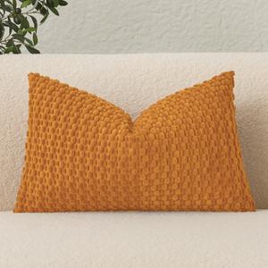 UGASA Fall Lumbar Throw Pillow Covers Pack of 1 Super Soft Boho Corduroy Decorative Pillow Covers Cases Plush Texture Accent Throw Pillows for Sofa Couch Living Room Chair 14x24 Inch, Burnt Orange