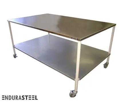 EnduraSteel Stainless Steel Mobile Prep Table with Powder-Coated Mild Steel Frame