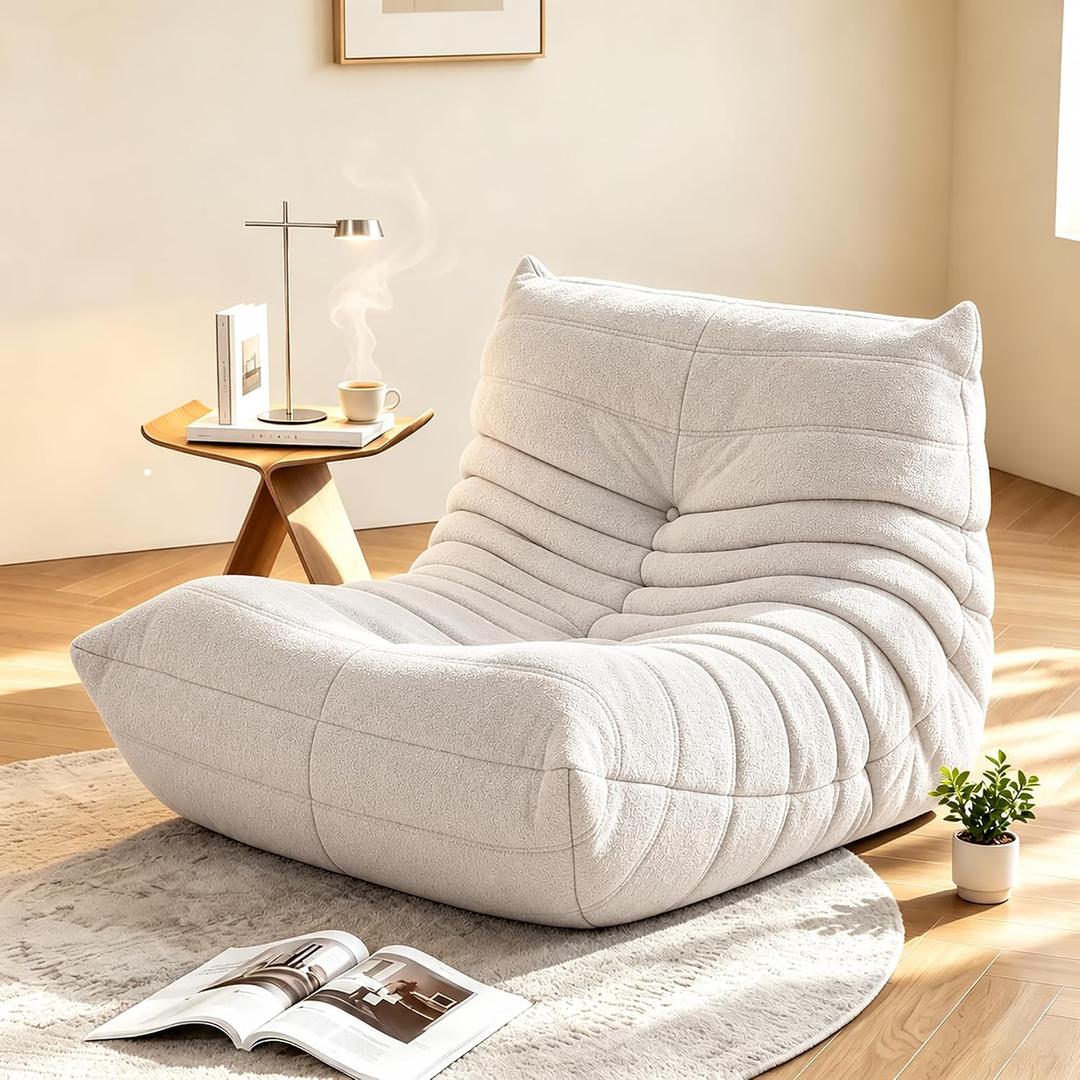 YVDNHP Bean Bag Chair for Adults, L-Shaped Memory Foam Togo Lounger White, Single