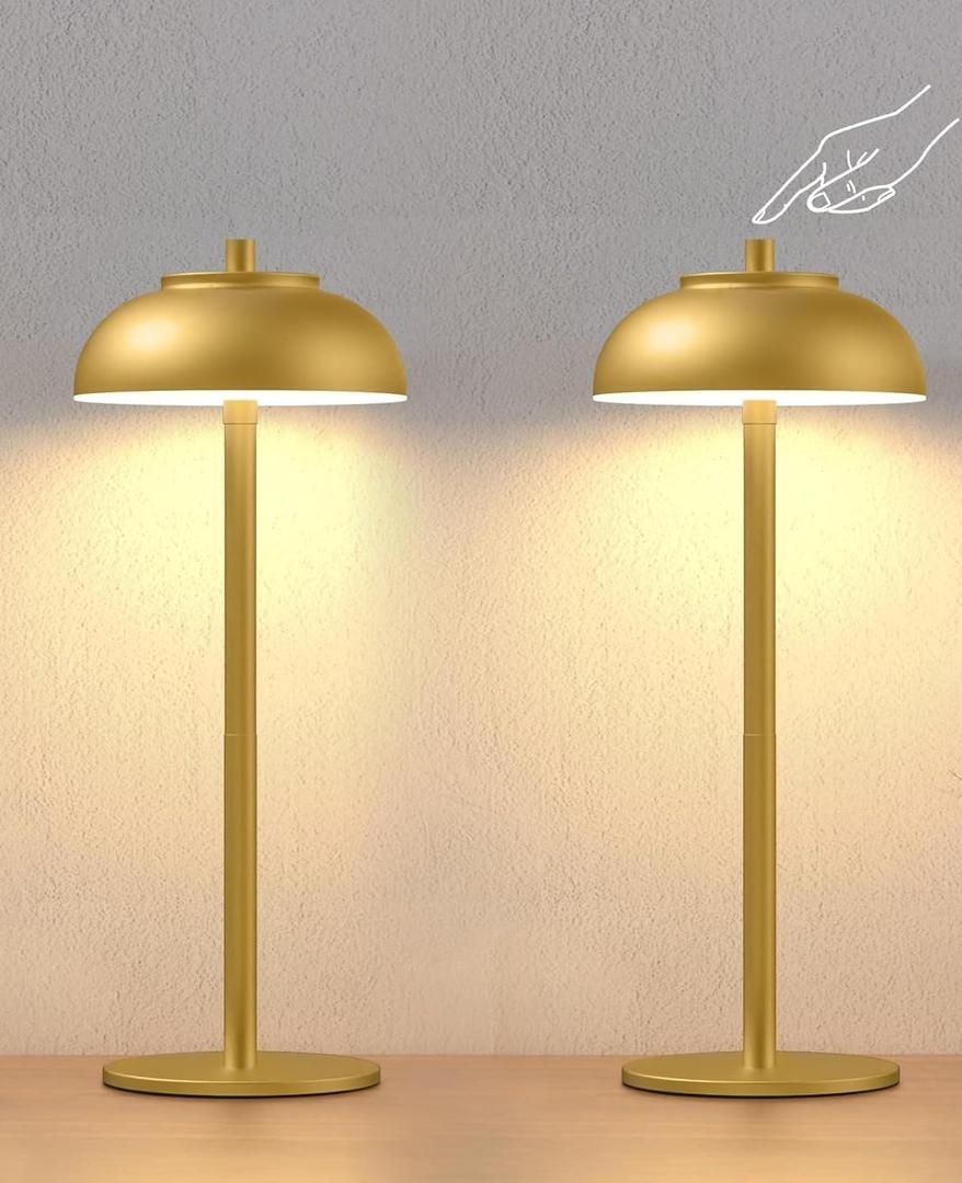 2 Pack Gold Led Cordless Table Lamps Rechargeable,Cordless Touch Lamp Battery Operated-Waterproof-for Outdoor Patio/Restaurants/Home/Dinner