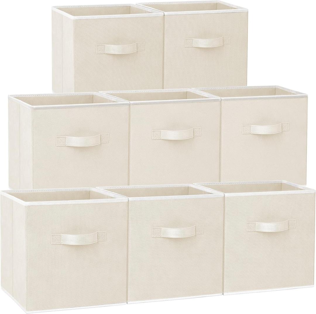 Criusia Large Storage Cubes - 13 Inch Heavy Duty Fabric Storage Bins for Shelves Closet, Cube Organizer - 8 Pack Collapsible Cube Storage Bins Baskets for Organizing Clothes Blankets Toys (Beige)