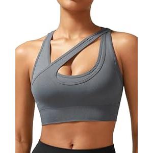 KIMTREE Sports Bras for Women， Womens Sports Bra Padded Racerback Medium Impact Workout Yoga Bra with Removable Cups(WX3038_Grey_M)