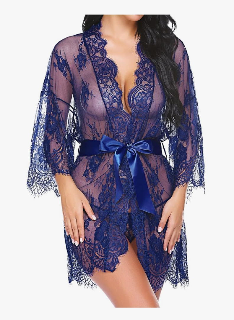Avidlove Women's Lace Kimono Robe Babydoll Lingerie Mesh Nightgown, Size: XL
