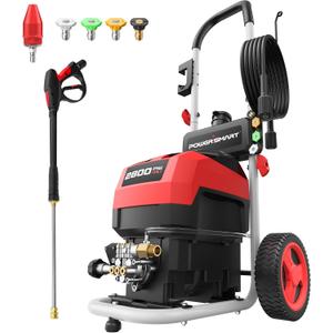 Electric Pressure Washer, 2800 PSI Max, 2.0 GPM, 8" Wheels, 5 Spray Tips and 1.5L Foam Tank, for Patio, Car, Driveway, Fence & Home Cleaning