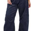 SeekMe Women's Corduroy Pants Barrel Mid-Rise Elastic Waist Cord Pants Casual Wide Leg Baggy Trouser with Pockets (Medium, Navy)