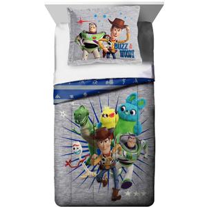 Jay Franco Disney Pixar Story 4 All The Twin/Full Comforter & Sham Set - Super Soft Kids Reversible Bedding Features Woody & Buzz Lightyear - Fade Resistant Microfiber(Official Disney Pixar Product) (Gray - Toy Story)