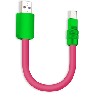 chubbycable Color Block Chubby 120W Short USB C Cable Power Bank Fast Charging Cable Silicone Charger Cord Compatible with iPhone 17-15 Series iPad, Rose Red+Green, USB-A to Type-C, 0.82FT