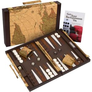 Get The Games Out Top Backgammon Set - Travel Backgammon Sets for Adults - Small Travel Size Classic Backgammon Board Game Case - Includes Strategy Guide & Full 15 Pieces (Map Edition, Small)