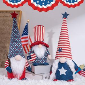 unanscre 4th of July Patriotic Gnomes Decorations - 3PCS Handmade Gnomes American Stars&Stripes Plush Elf Scandinavian Tomte Veterans Memorial Day Gift - Fourth of July Independence Day Table Ornament (Id3blue)