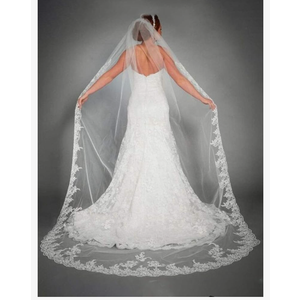 Cathedral Wedding Veils Long Bridal Lace Veil Tulle Hair Accessories With Comb for women Floral 118" Veil Headpeice