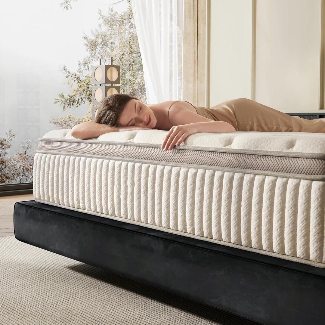 Queen Mattress, 12 Inch Hybrid Queen Mattress in a Box, Memory Foam & Individual Pocket Springs, Medium Firm, Motion Isolation, Ideal for All Sleep Positions, CertiPUR-US Certified